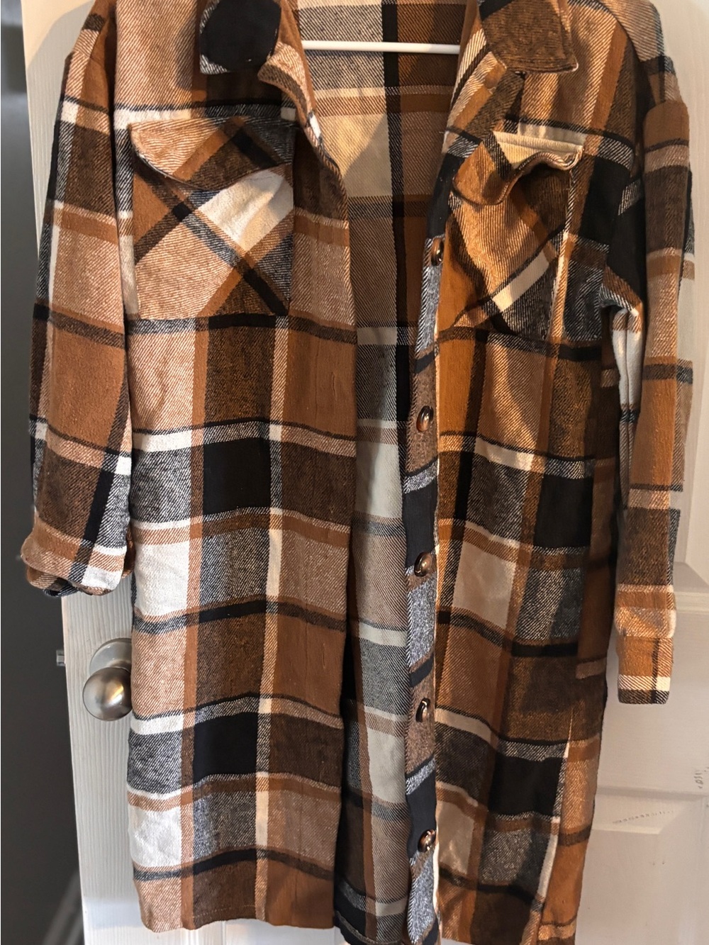 SHEIN Brown Black White Plaid Kids Jacket